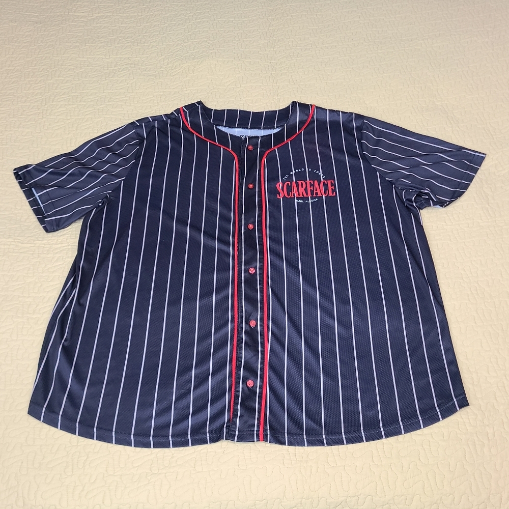 Scarface Movie "The World is Yours " pinstripe baseball jersey size 3XL - Picture 5 of 5